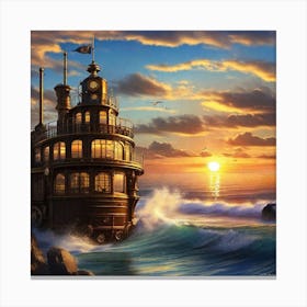 Steamship At Sunset Canvas Print