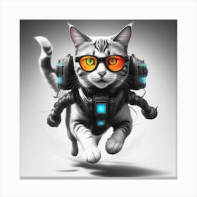 Cat With Glasses Futuristic Canvas Print
