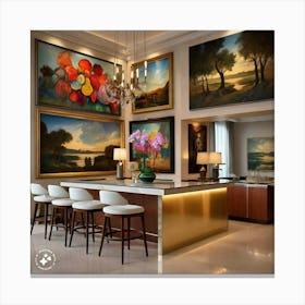 Modern Kitchen With Paintings Canvas Print