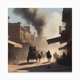 Western Town In Texas With Horses No People Sharp Focus Emitting Diodes Smoke Artillery Sparks (3) Canvas Print