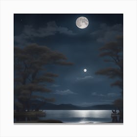 Full Moon Over Lake Canvas Print