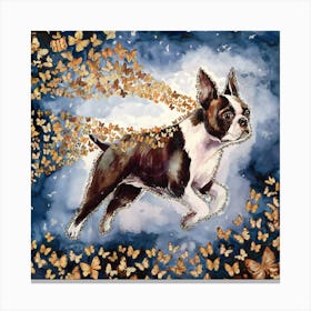 Boston Terrier With Butterflies Canvas Print