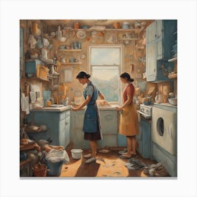 Two Women In A Kitchen Canvas Print