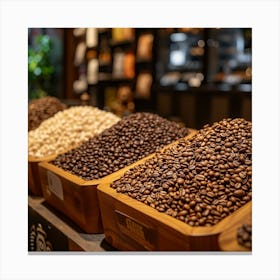 Coffee Beans In Wooden Crates Canvas Print