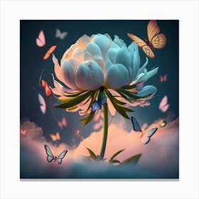 Peony With Butterflies Canvas Print