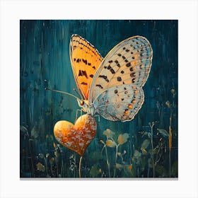 Butterfly Resting on Heart Flower Canvas Print