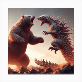 Godzilla Vs Bear Canvas Print