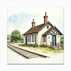 Watercolor Of The Oswestry Old Station, Highlighting Its Historic Charm And Surrounding Countryside Canvas Print