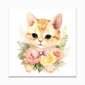 Cute Kitten With Roses Canvas Print