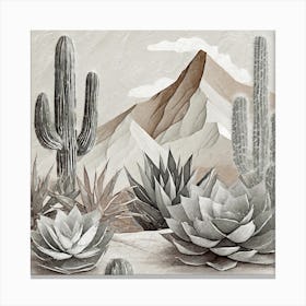 Firefly Modern Abstract Beautiful Lush Cactus And Succulent Garden In Neutral Muted Colors Of Tan, G (25) Canvas Print