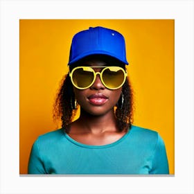 Firefly Headshot, Avatar, Girl, Blue Face Cap, Yellow Sunglasses, Stylish, Vibrant, Colorful, Modern (9) Canvas Print