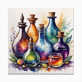 Watercolor Of Bottles 2 Canvas Print