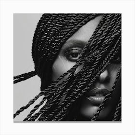Black And White Portrait Of A Woman With Braids Canvas Print