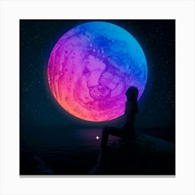 Woman Watching The Moon Canvas Print