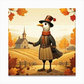 An Endearing Cartoon Character Of A Pilgrim Bird Typically Found Around A Thanksgiving Feast Situa (1) 1 Canvas Print