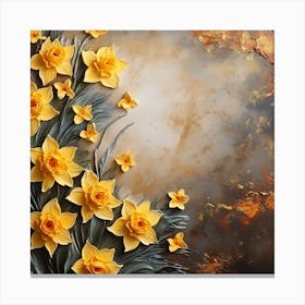 Daffodils Waving Stem Pointed Leaves Yellow Flashes Brown 11 Canvas Print