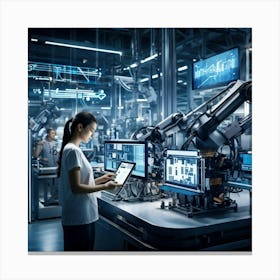 A Detailed Digital Rendering Of Advanced Industrial Cyber Management Process Engineered Automatons Canvas Print