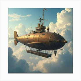 Steampunk Airship Soaring Through The Clouds With Ornate Brass Detailing 1 Canvas Print