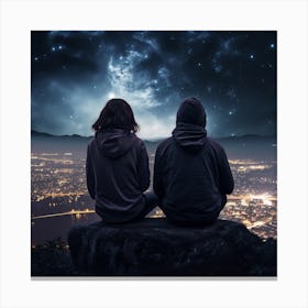 Couple Looking At The City At Night Canvas Print