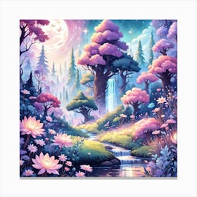 A Fantasy Forest With Twinkling Stars In Pastel Tone Square Composition 131 Canvas Print