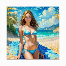 Blue Beach Girl Canvas Print