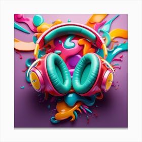 Colorful Headphones On Purple Background Canvas Print