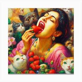 Strawberry Cat Canvas Print