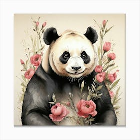 Panda Bear With Flowers 1 Canvas Print