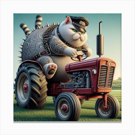 A fatty cat driving in fields Canvas Print