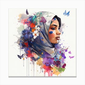 Watercolor Floral Muslim Arabian Woman #5 Canvas Print
