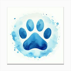 Blue Watercolor Dog Paw Print Canvas Print