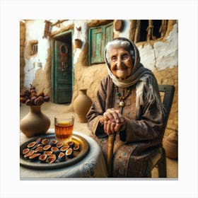 Old palastinian old woman With Figs Canvas Print