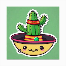 Mexico Cactus With Mexican Hat Inside Taco Sticker 2d Cute Fantasy Dreamy Vector Illustration (15) Canvas Print