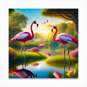 "Flamingo's Paradise: A Majestic Encounter with Sunlit Birds" 1 Canvas Print