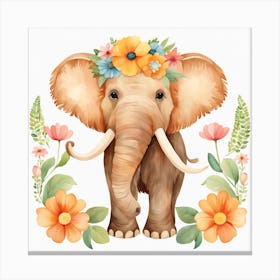 Floral Baby Mammoth Nursery Illustration (5) Canvas Print