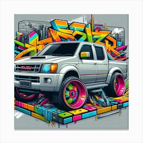 Isuzu Pickup Truck Vehicle Colorful Comic Graffiti Style - 3 Canvas Print