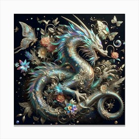 Dragon And Flowers Canvas Print