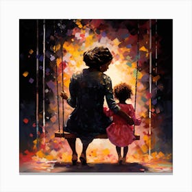 Mother And Child On Swing Canvas Print