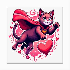 Valentine's Day Lovely Cat Superhero in love Canvas Print