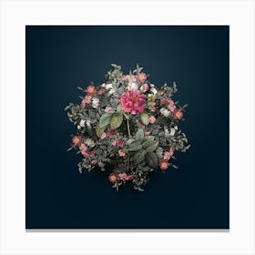 Vintage Pink Francfort Rose Flower Wreath on Teal Blue n.1008 Canvas Print