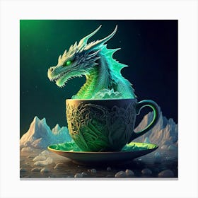 Firefly Green, Dragon, Coffee, Cup, Iceberg, Ocean, Artic, Background, Northern Lights, Hyper Realis (10) Canvas Print