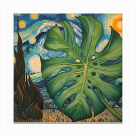 Van Gogh style, Large Monstera leaf 3 Canvas Print