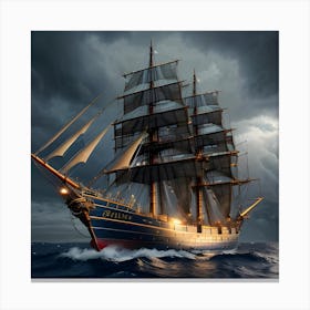 Ship In Stormy Sea Canvas Print