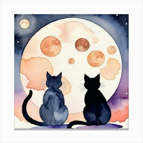 Cats Watching The Moon Canvas Print
