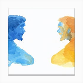 Watercolor Portrait Of Two Men Canvas Print