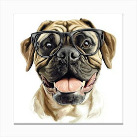 Portrait Of A Dog Wearing Glasses Canvas Print