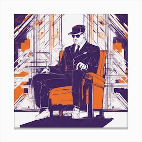Drew Illustration Of Man On Chair In Bright Colors, Vector Ilustracije, In The Style Of Dark Navy An (1) Canvas Print