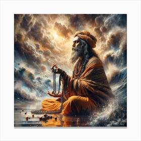 An Image Of A Traditional Indian Yogi, Deeply Immersed In Meditation While Chanting With Beads Canvas Print