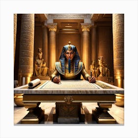 Pharaoh Writing In The Library Canvas Print