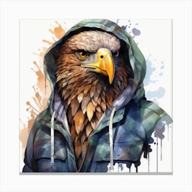 Watercolour Cartoon Eagle In A Hoodie 2 Canvas Print